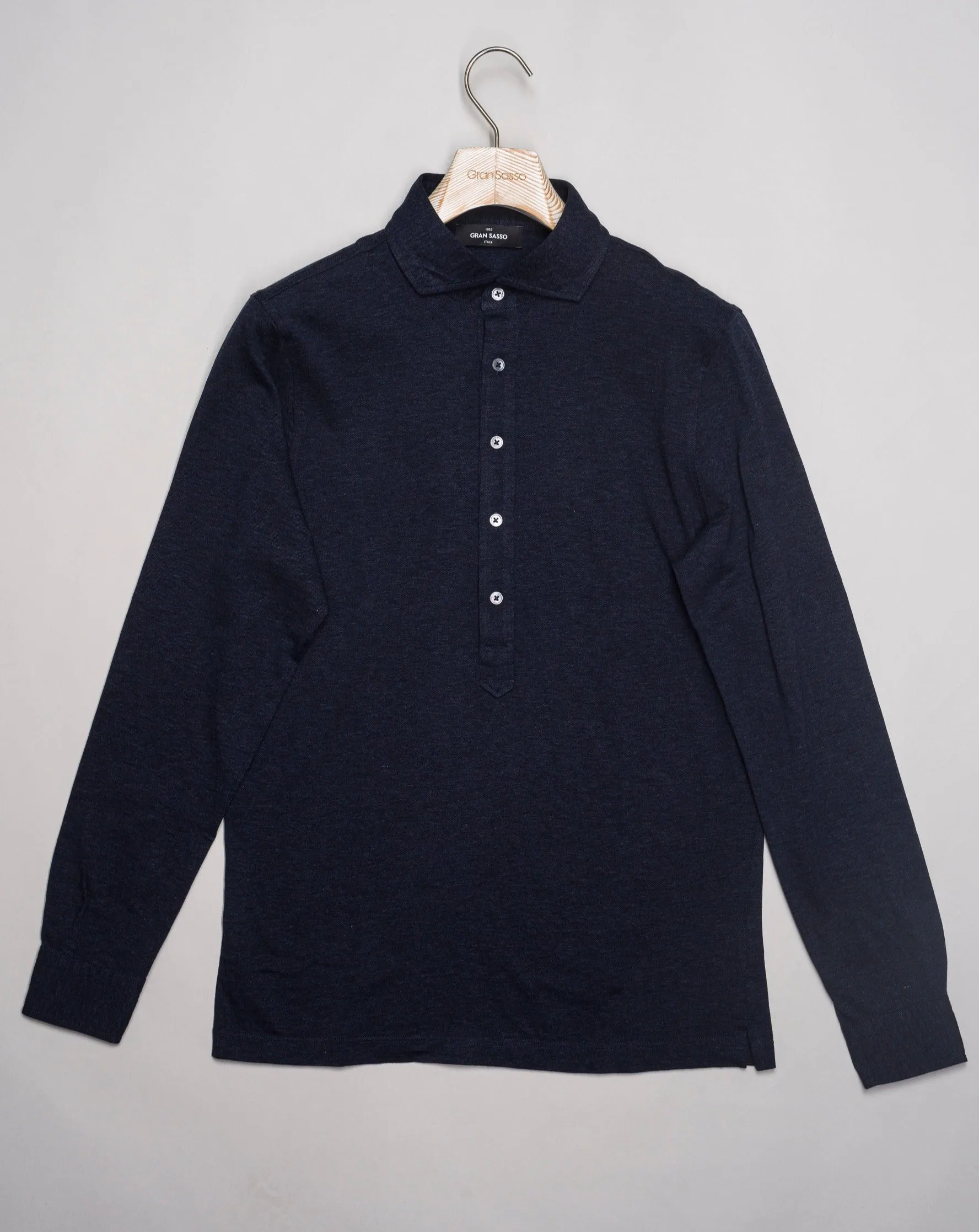 Gran Sasso Cotton & Cashmere Pop-Over Shirt / Dark Blue