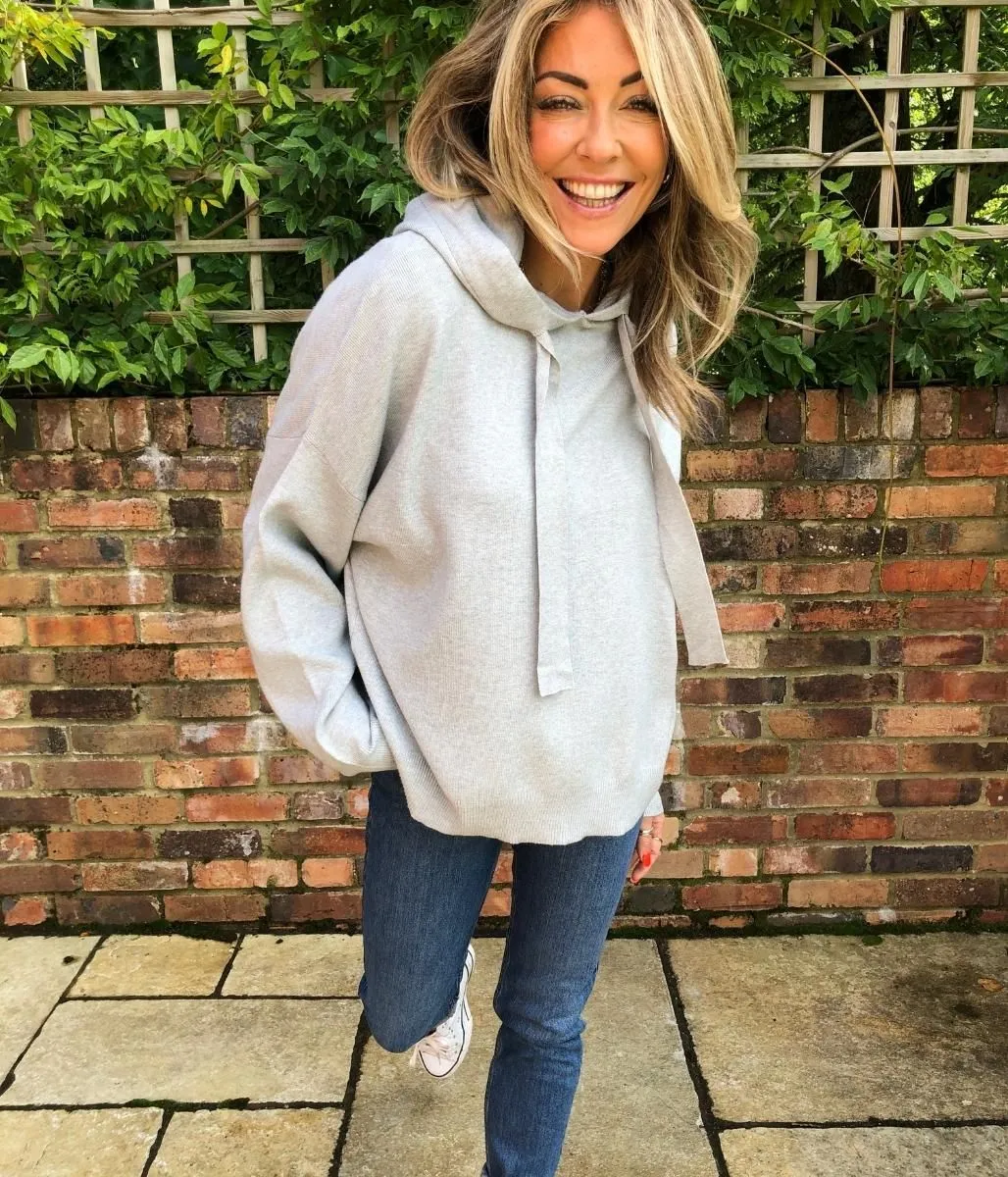 Grey Knitted Hooded Jumper