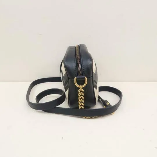 Gucci Marmont Gg Mini Matelassé White Chevron Black Leather Shoulder Bag