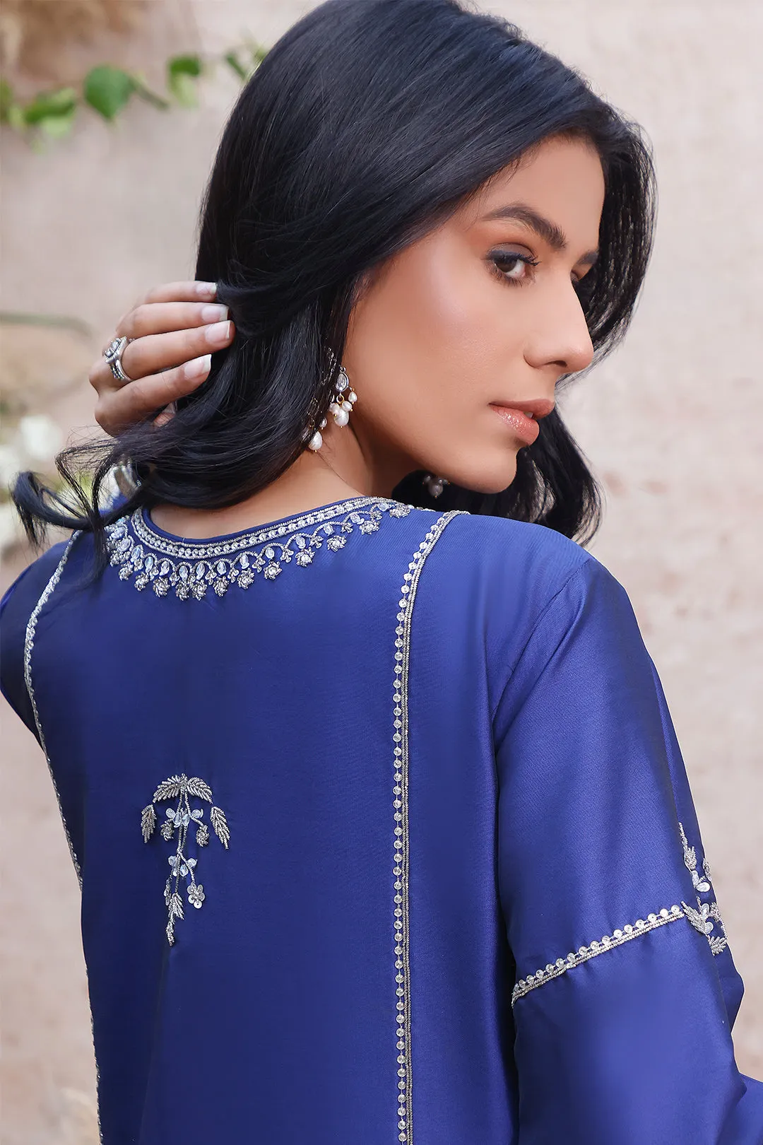 Handwork Embroidered Lychee Silk 3pc Suit | KAIRA | S202165