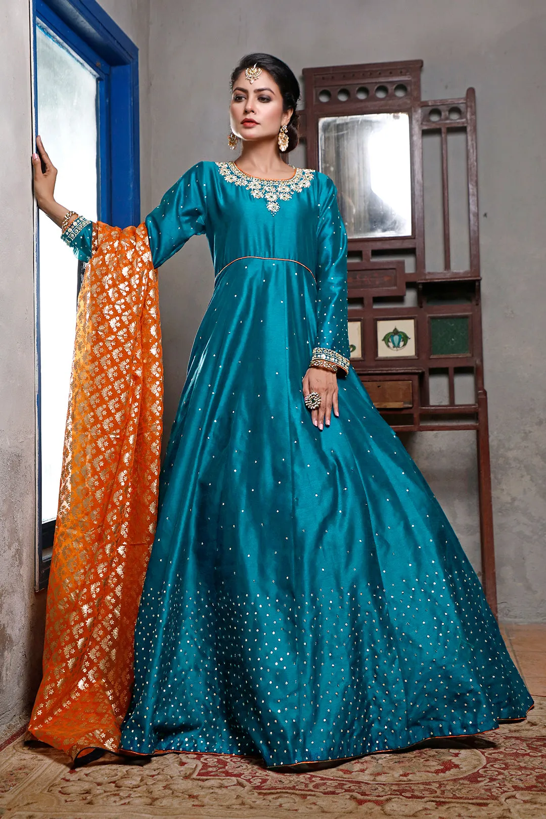 Handwork Embroidered Raw Silk Long Maxi | SIRA | M202039