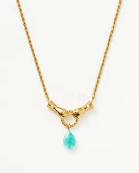 Harris Reed In Good Hands Drop Pendant Necklace | 18ct Gold Plated/Amazonite & Pearl