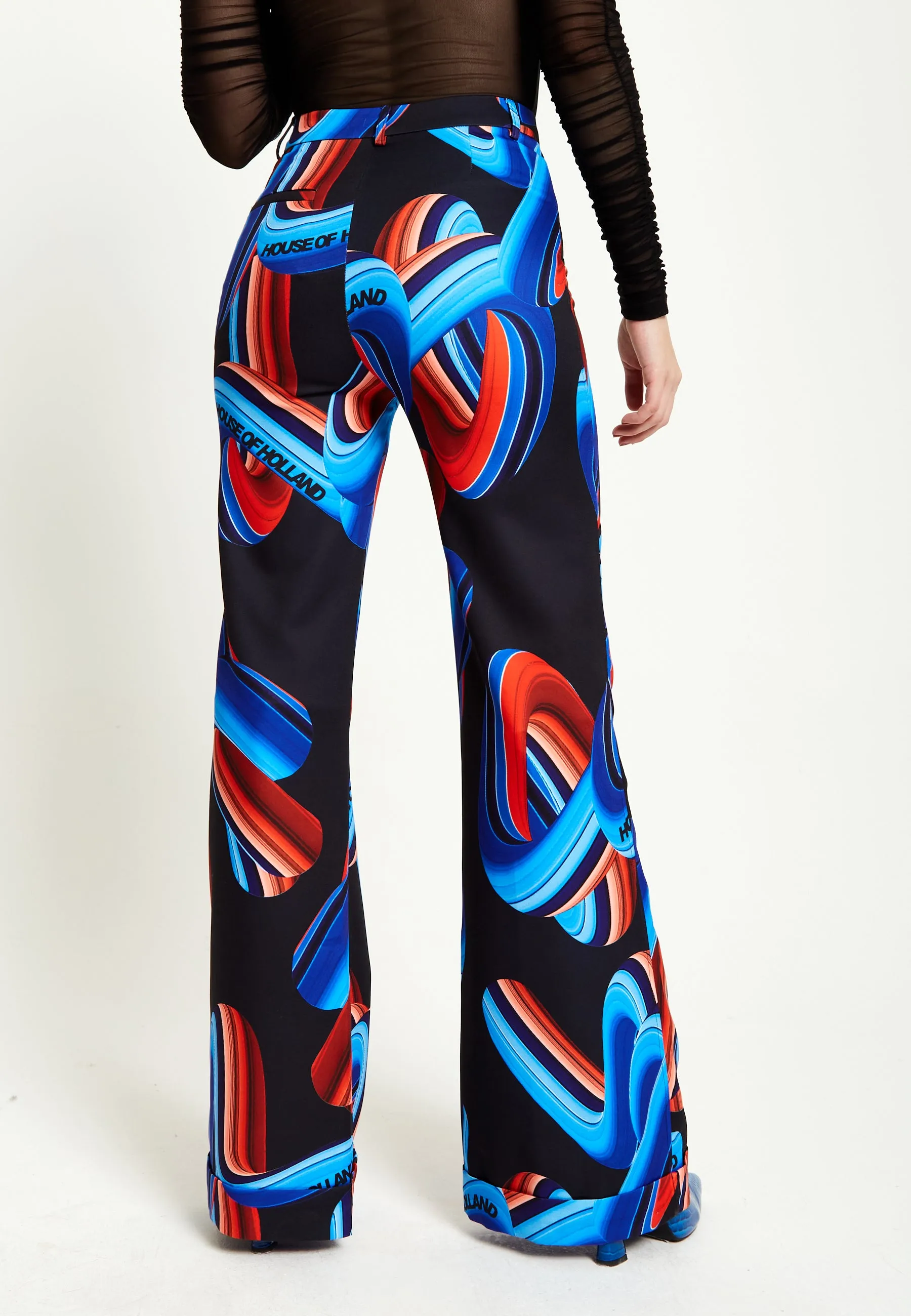 House Of Holland Abstract Print Trouser In Black, Red And Blue