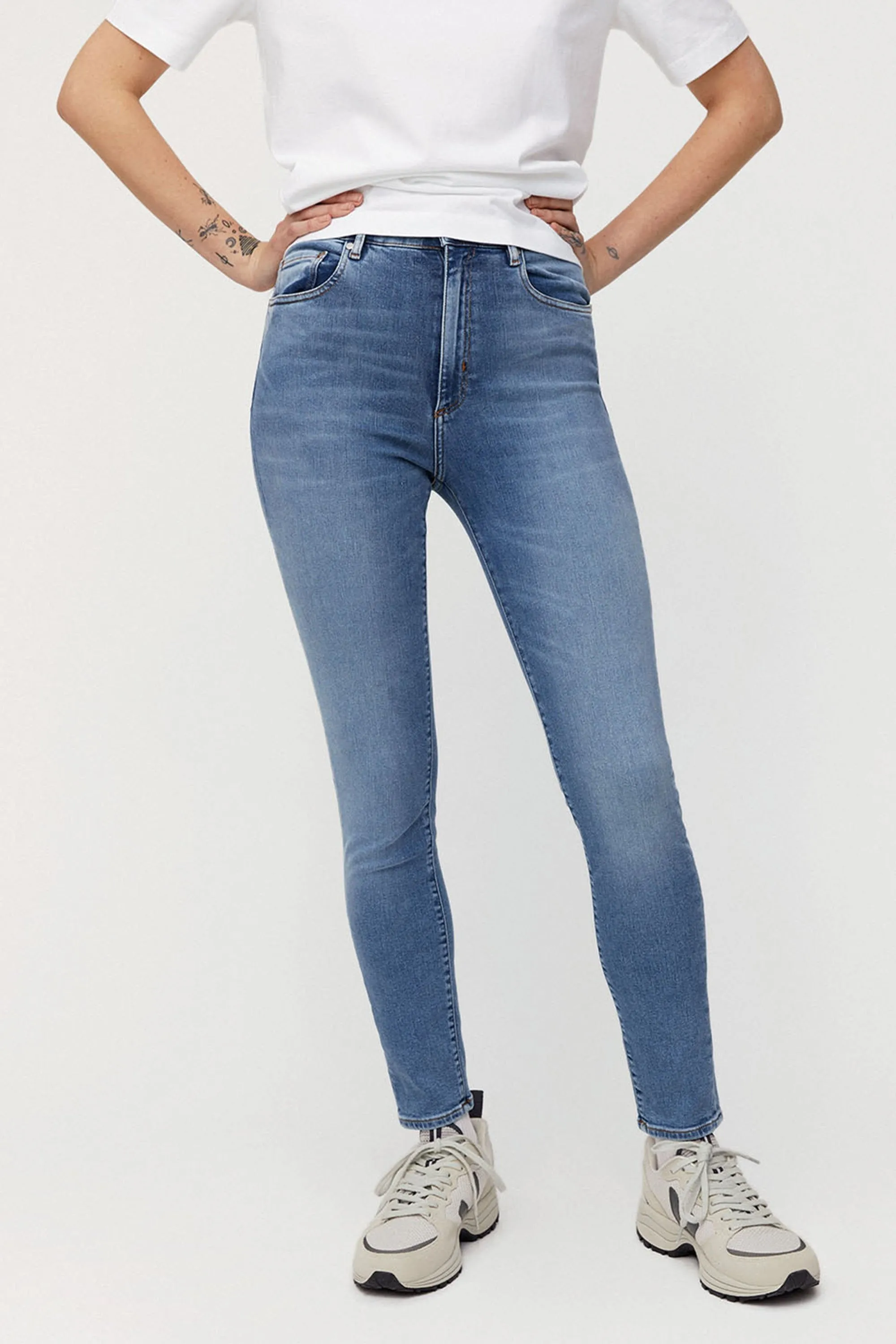 Ingaa x stretch high waist skinny jeans sky blue