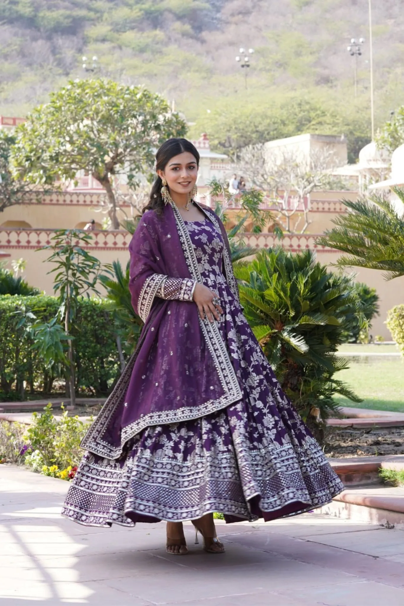 Jacquard With Sequins Embroidered Work Gown & Dupatta Set