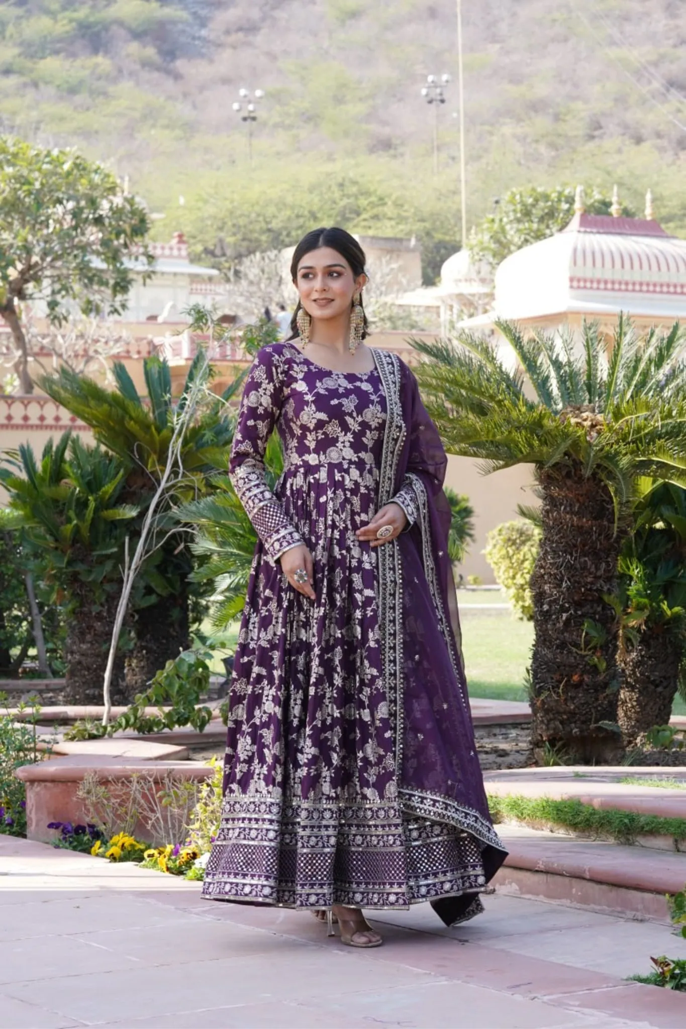 Jacquard With Sequins Embroidered Work Gown & Dupatta Set