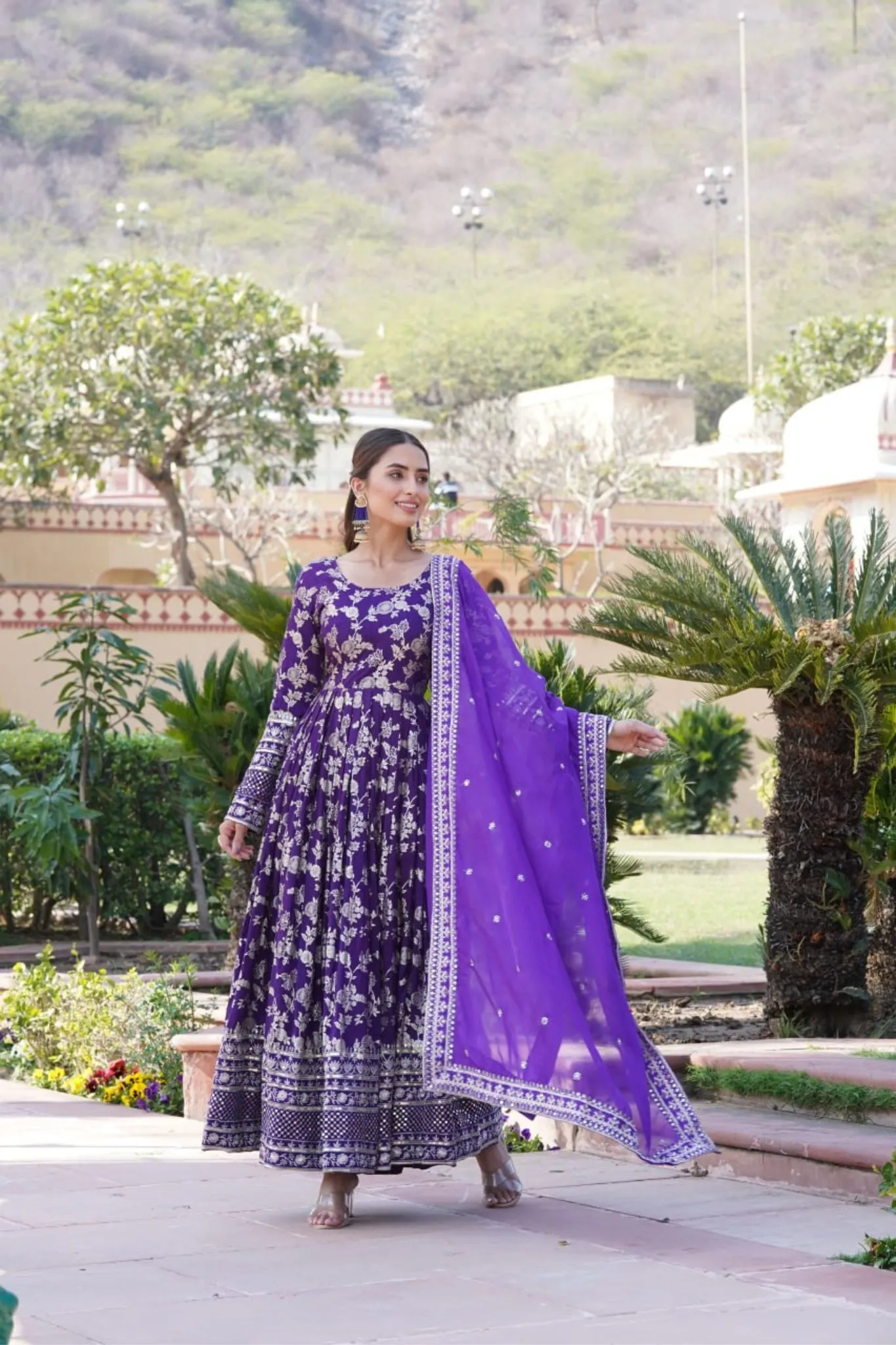 Jacquard With Sequins Embroidered Work Gown & Dupatta Set