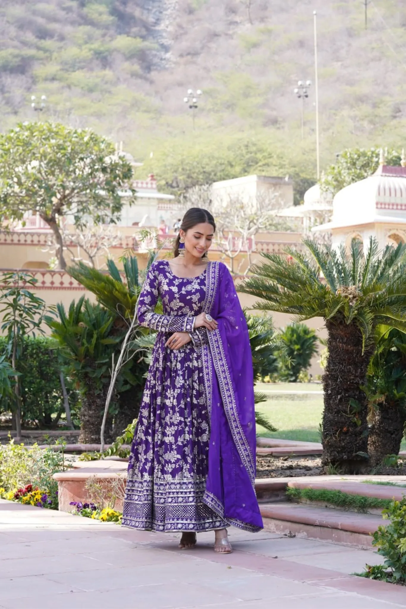 Jacquard With Sequins Embroidered Work Gown & Dupatta Set