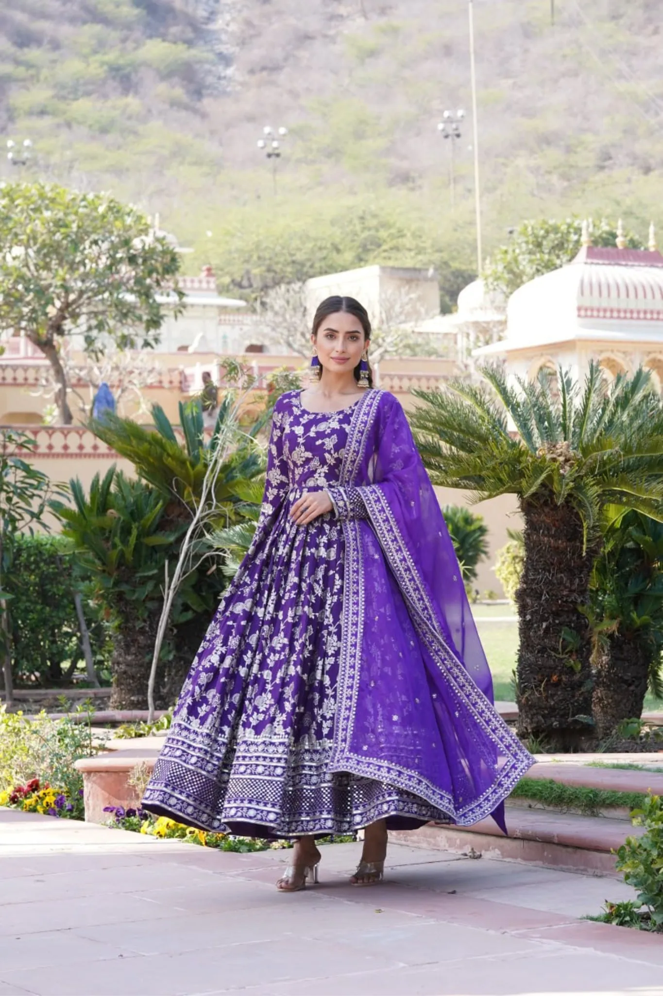 Jacquard With Sequins Embroidered Work Gown & Dupatta Set