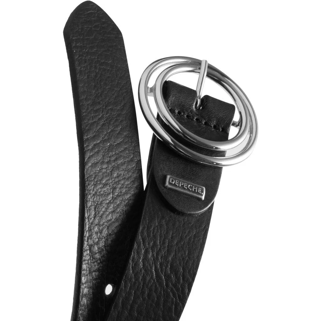 Jeans leather belt with round buckle / 14932 - Silver