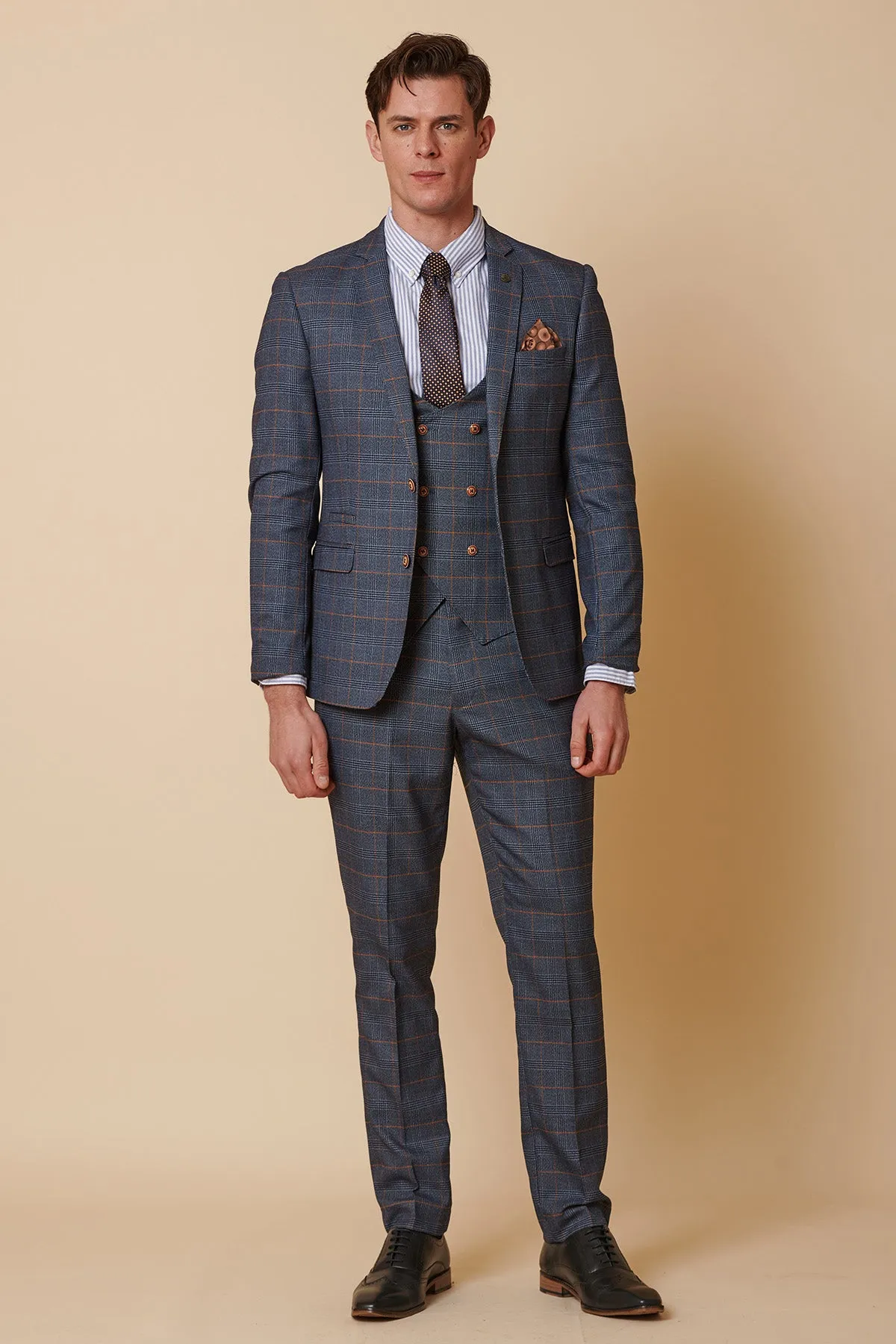 JENSON - Sky Blue Check Suit with Double Breasted Waistcoat