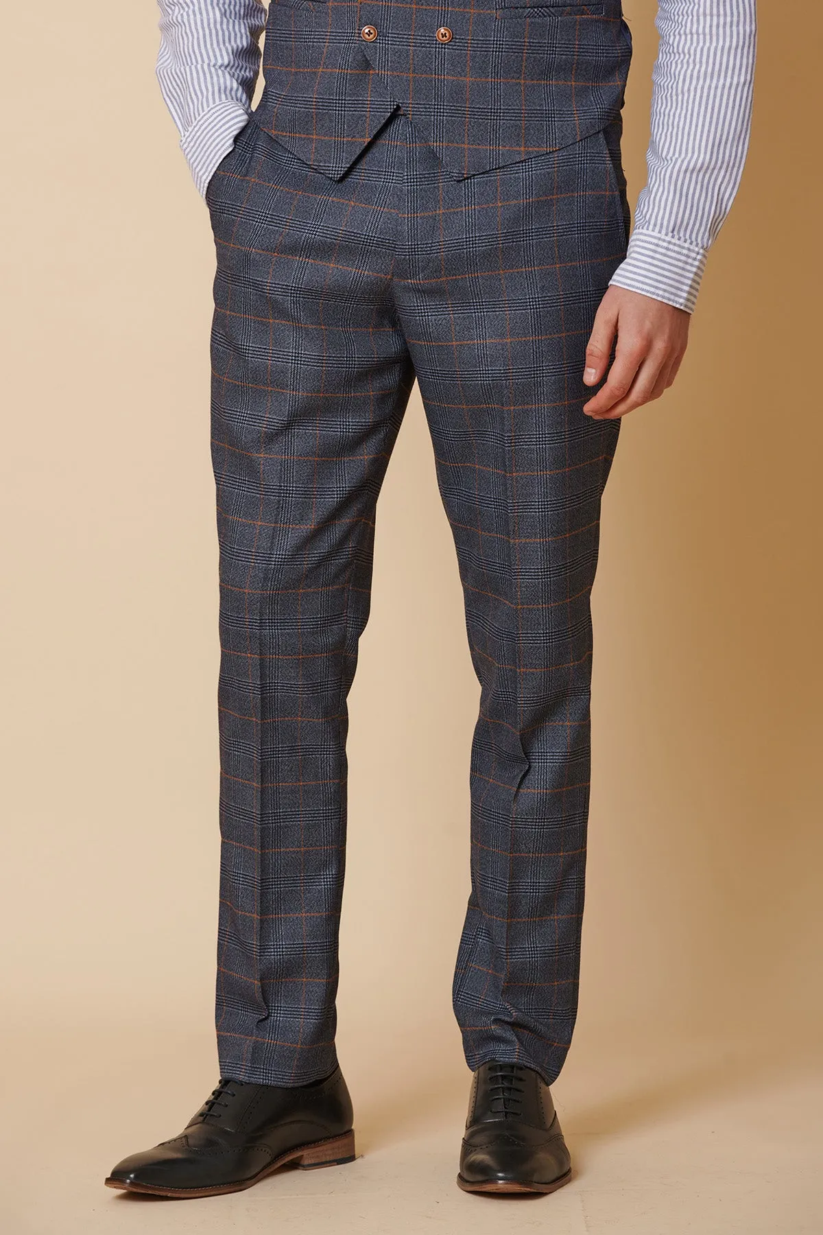 JENSON - Sky Blue Check Suit with Double Breasted Waistcoat