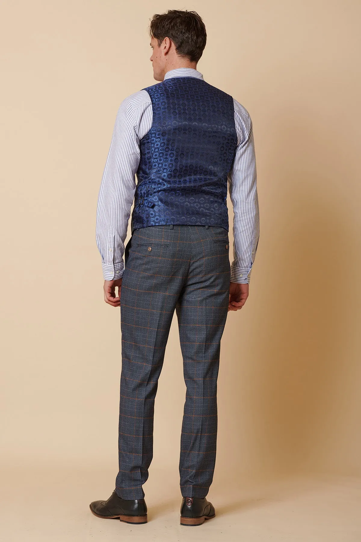 JENSON - Sky Blue Check Suit with Double Breasted Waistcoat