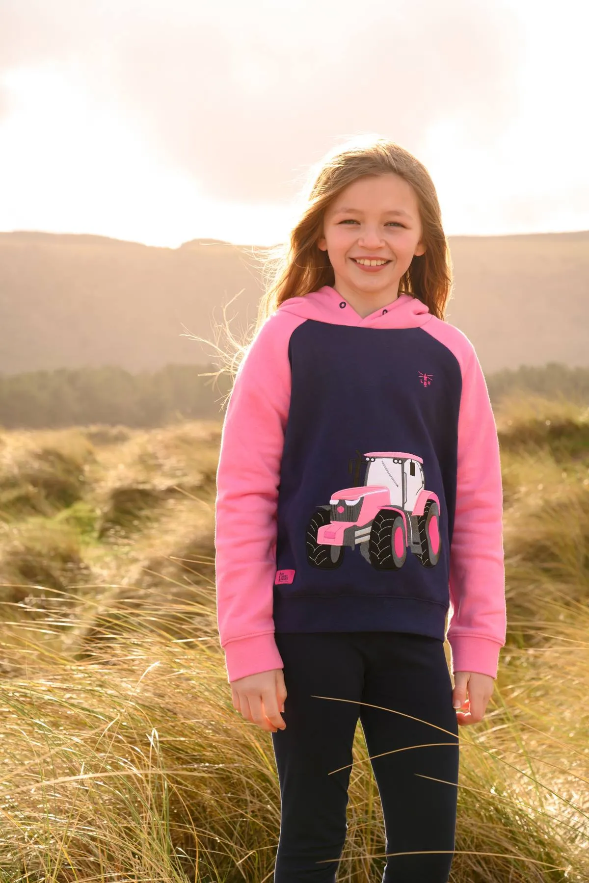 Jill Hoodie - Pink Tractor Appliqué