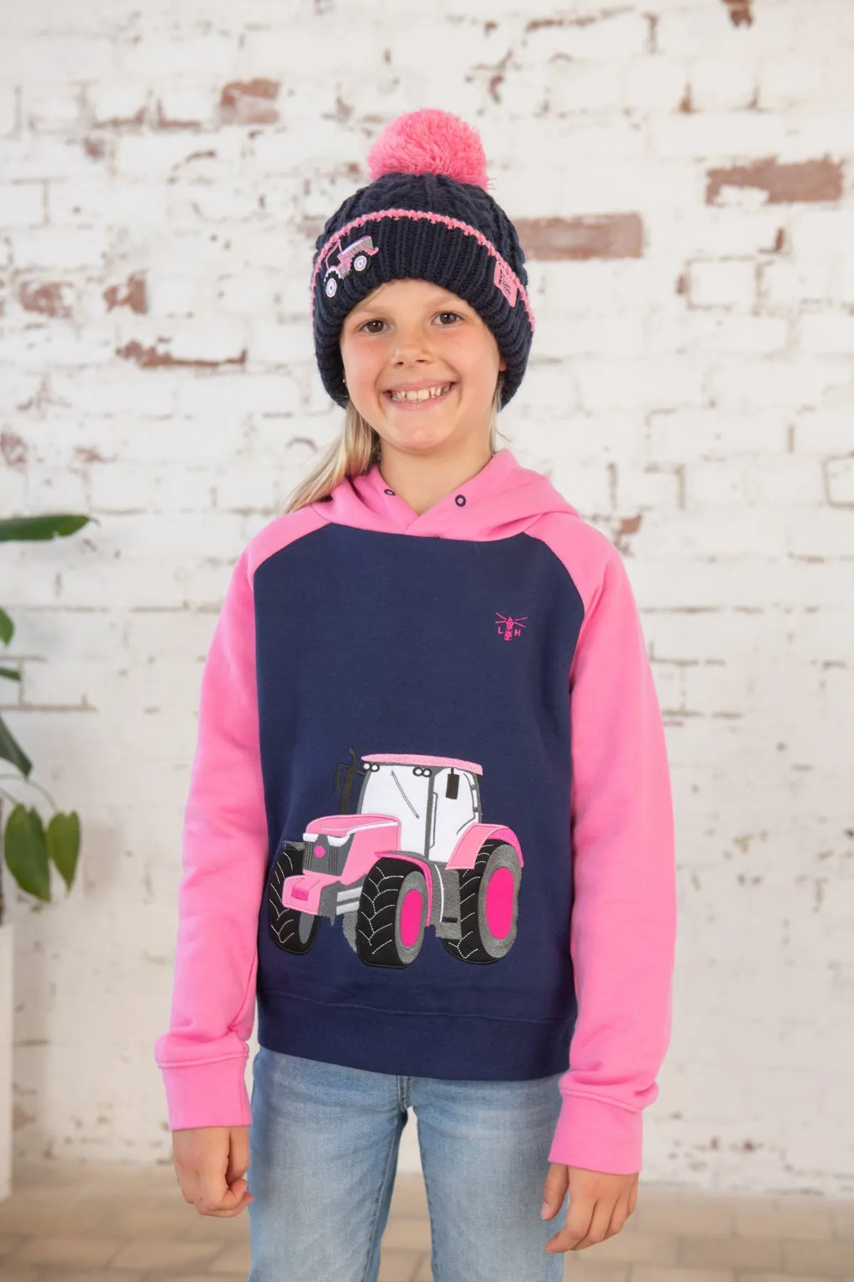 Jill Hoodie - Pink Tractor Appliqué