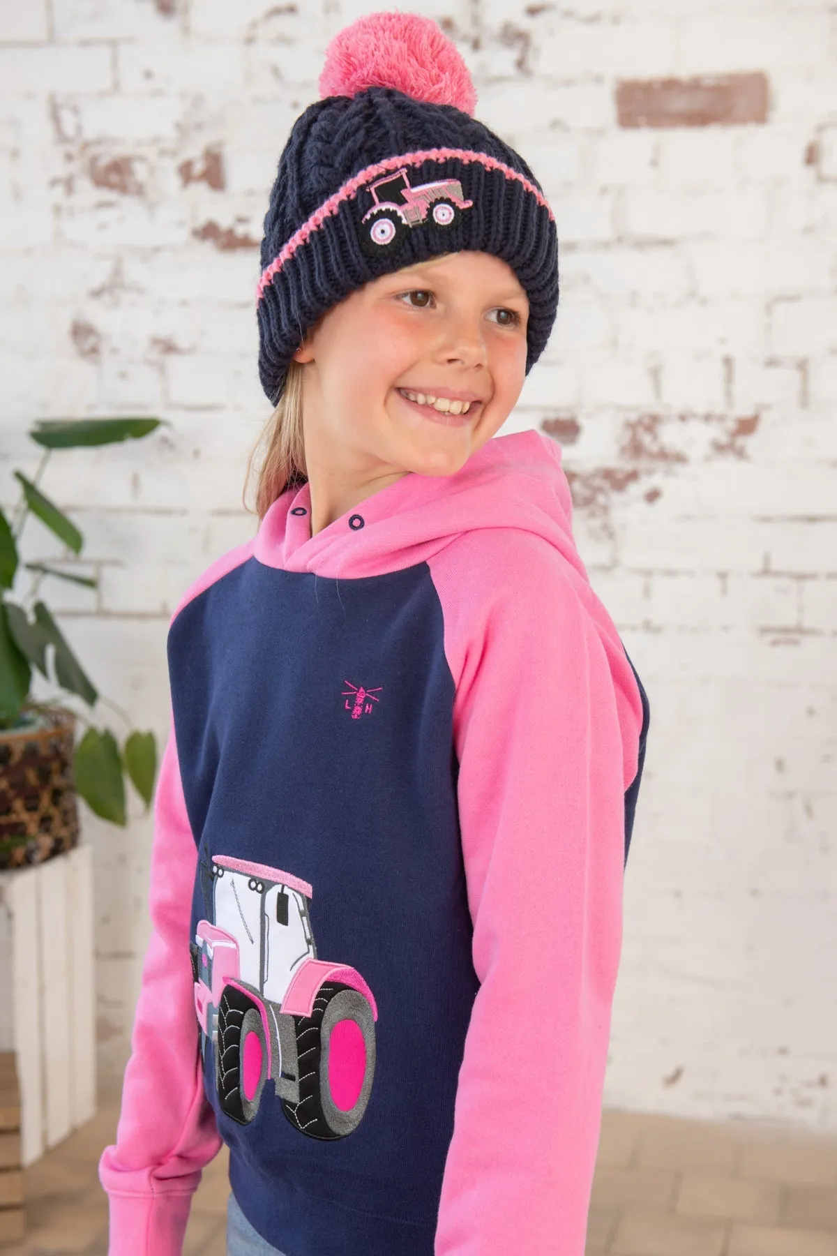 Jill Hoodie - Pink Tractor Appliqué