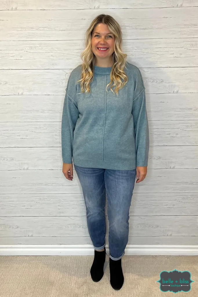 Julia Front Seam Sweater - Heathered Blue