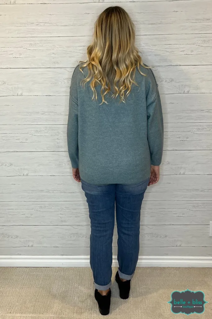 Julia Front Seam Sweater - Heathered Blue