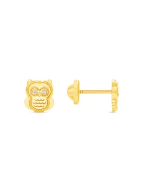 Kid Owl Stud Earrings 14K