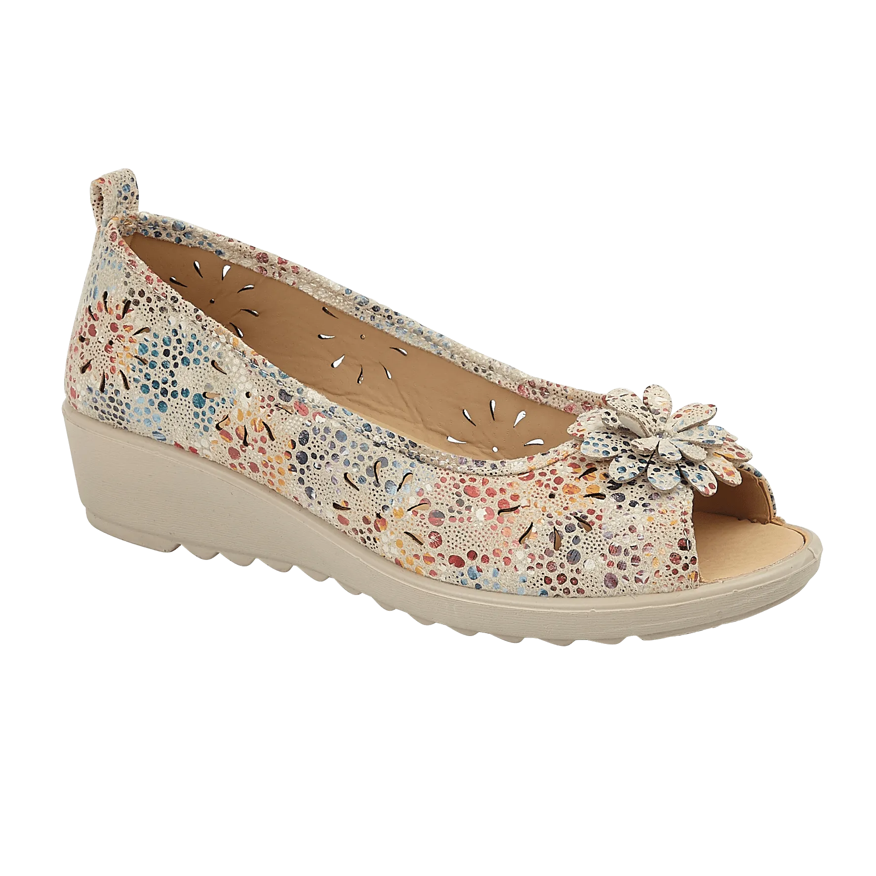 Ladies Slip on Toes out Beige Shirley Shoe Tree Wedge