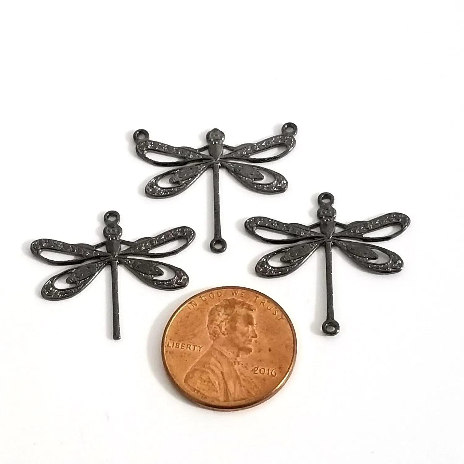 Large Black Filigree Dragonfly Connector Charm, 2 Loops,  Lot Size 10, #09BL