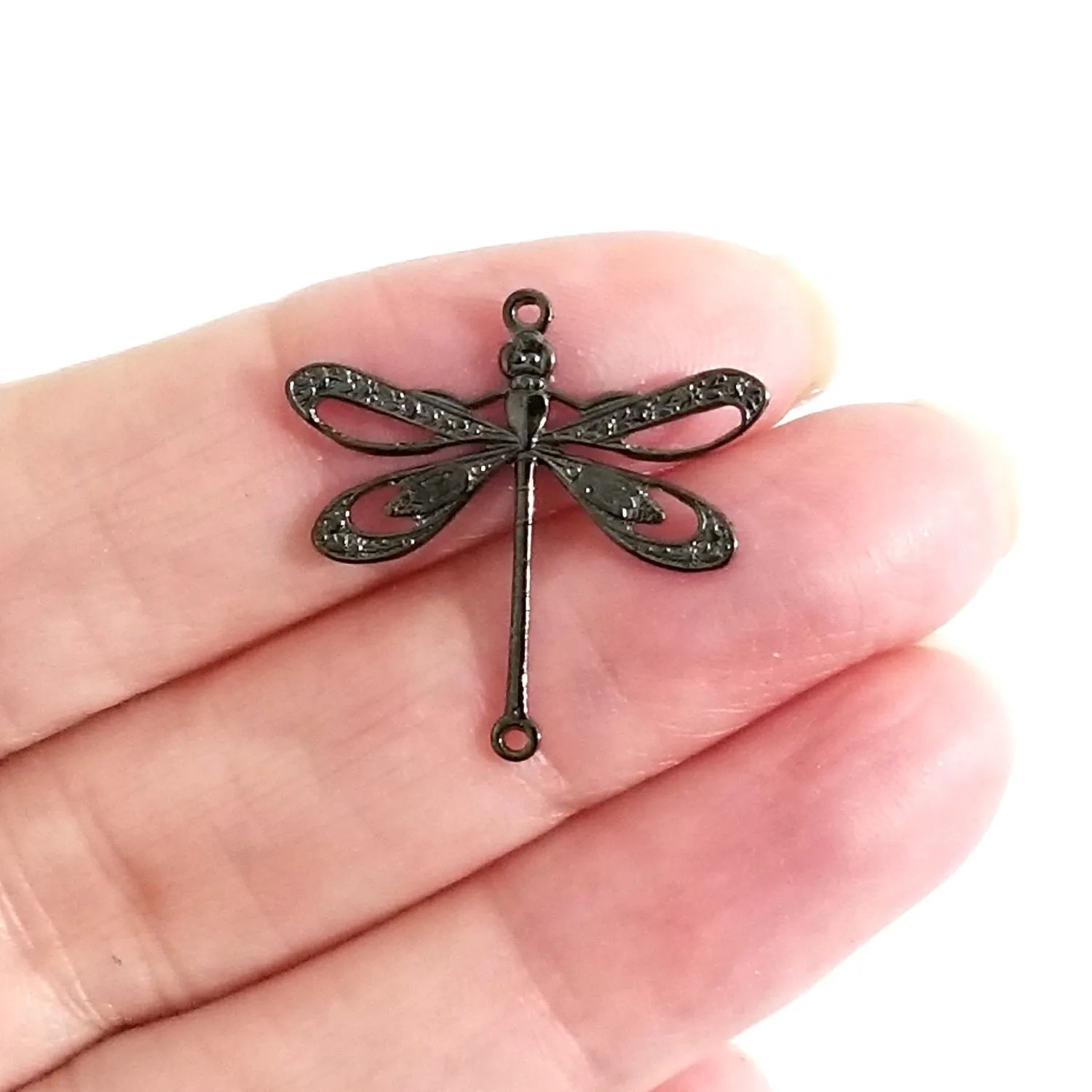 Large Black Filigree Dragonfly Connector Charm, 2 Loops,  Lot Size 10, #09BL