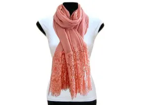 LARGE BLUSH PINK LACE DETAIL LIGHTWEIGHT SCARF