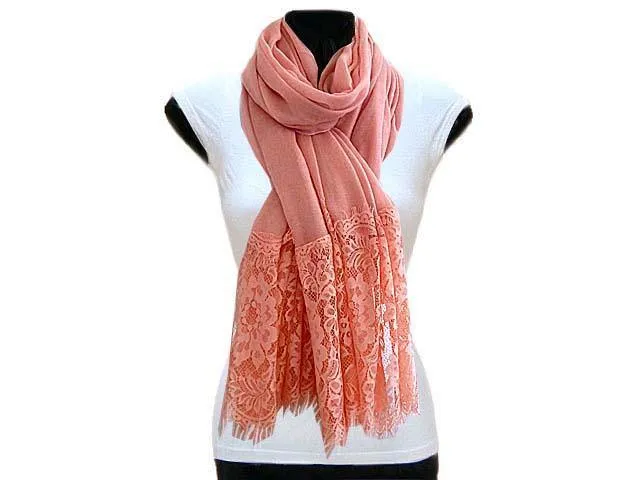 LARGE BLUSH PINK LACE DETAIL LIGHTWEIGHT SCARF