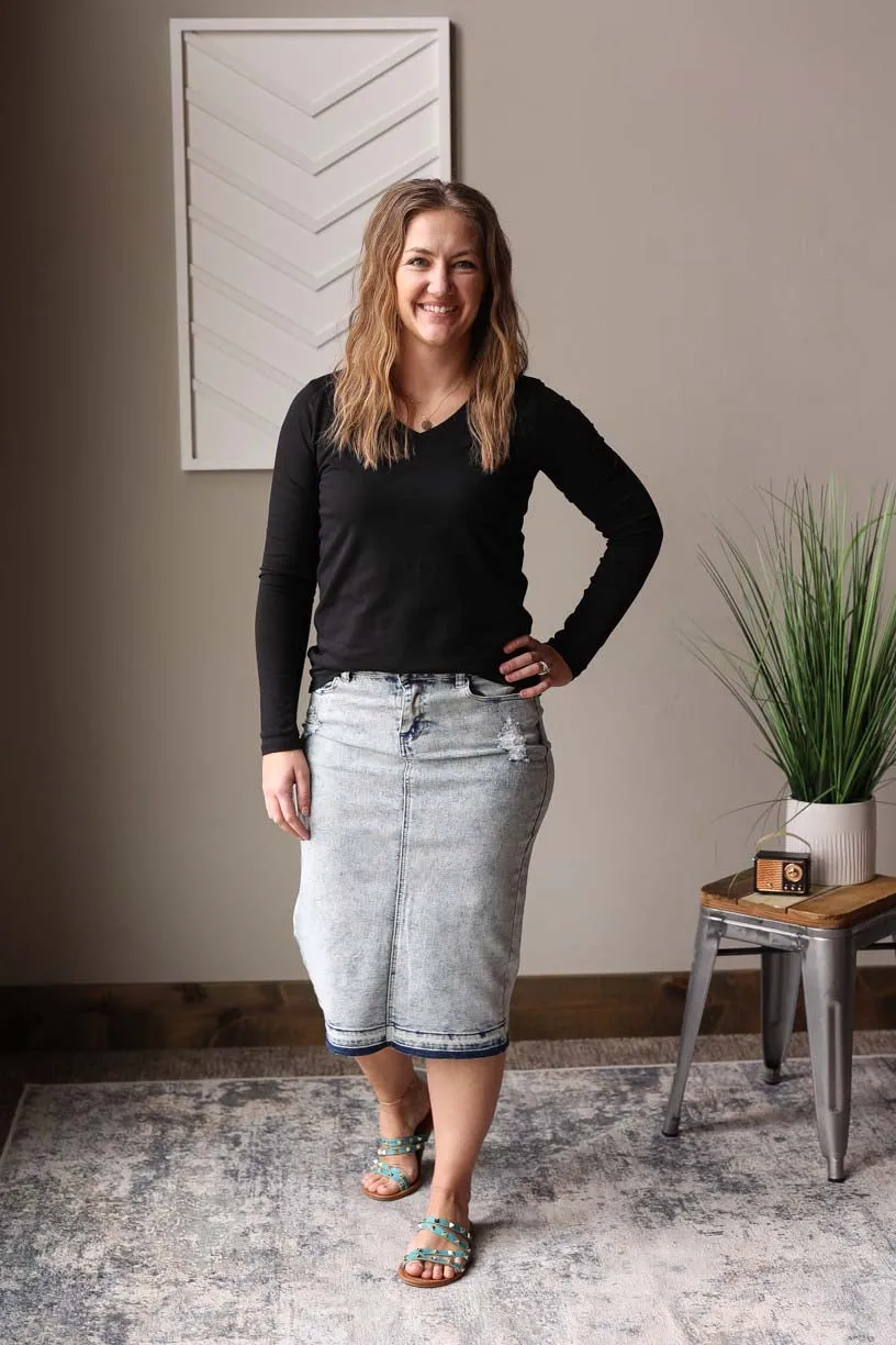 Light Blue Mineral Wash Denim Skirt