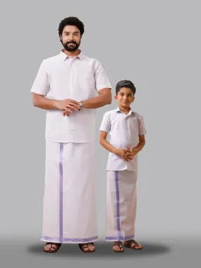 Like Father Like Son Tissue Dhoti & Shirt Combo Set Lavender