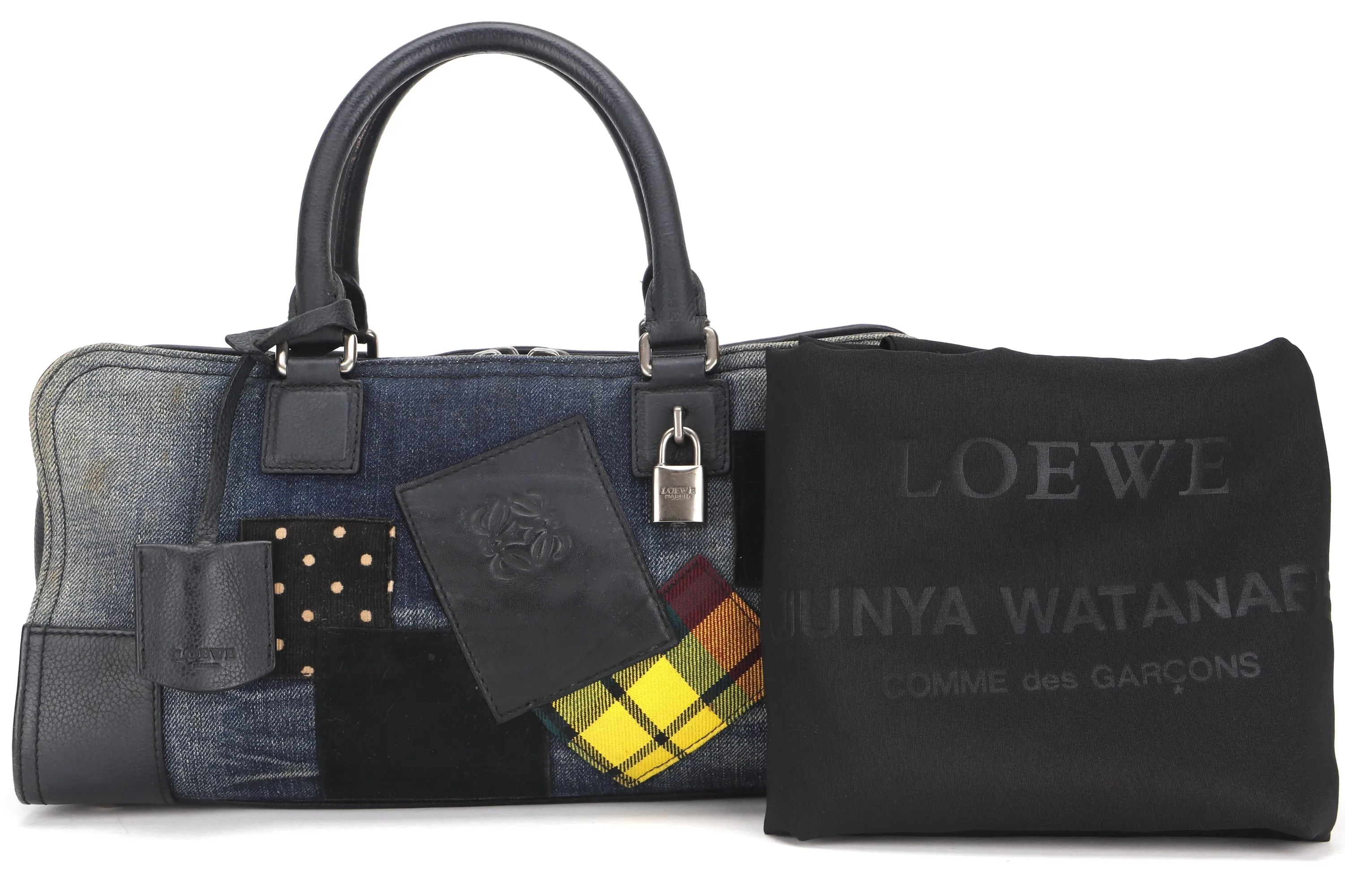 LOEWE AMAZONA CALF LEATHER DENIM TOTE BAG (081806), WITH KEYS, LOCK AND DUST COVER