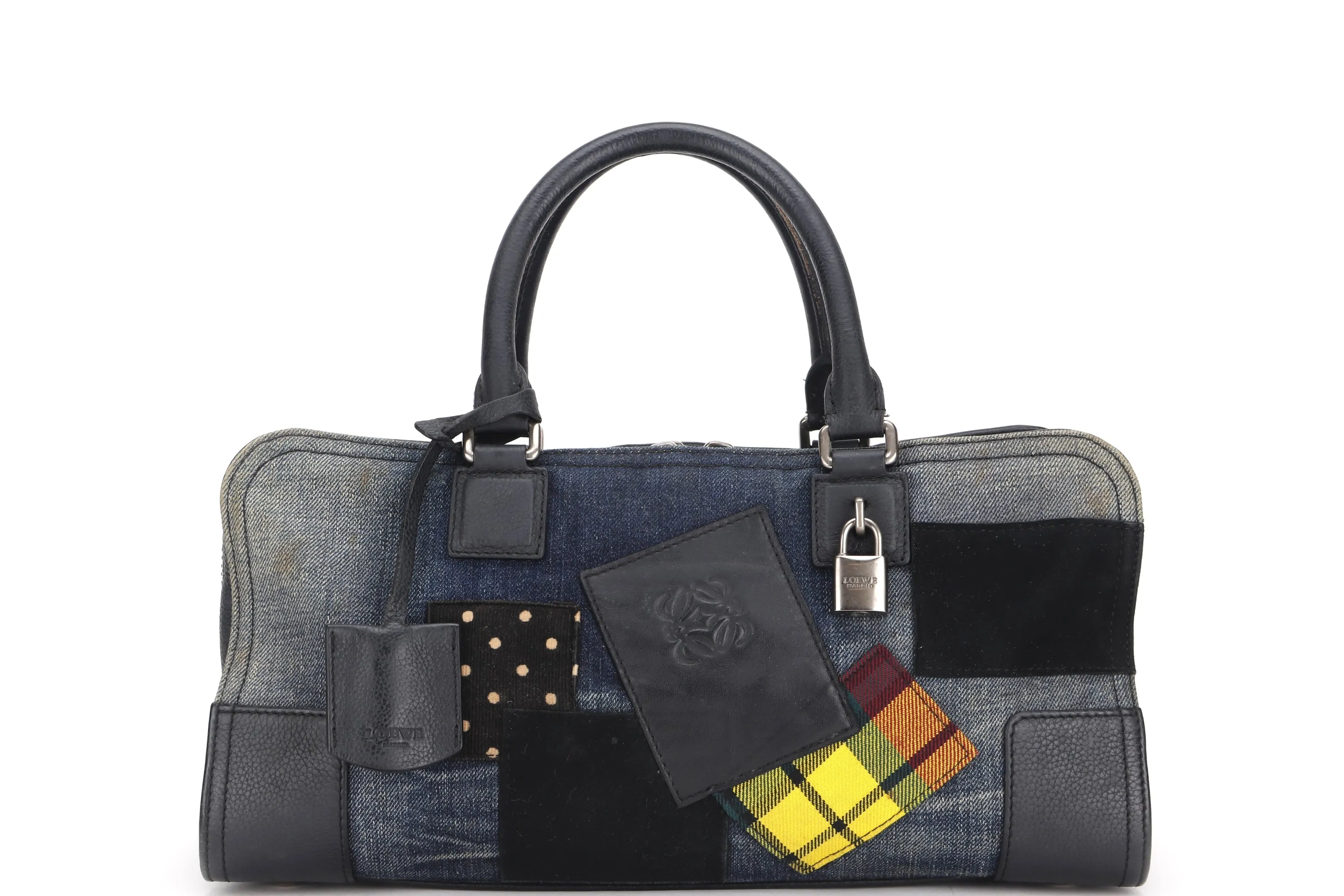 LOEWE AMAZONA CALF LEATHER DENIM TOTE BAG (081806), WITH KEYS, LOCK AND DUST COVER