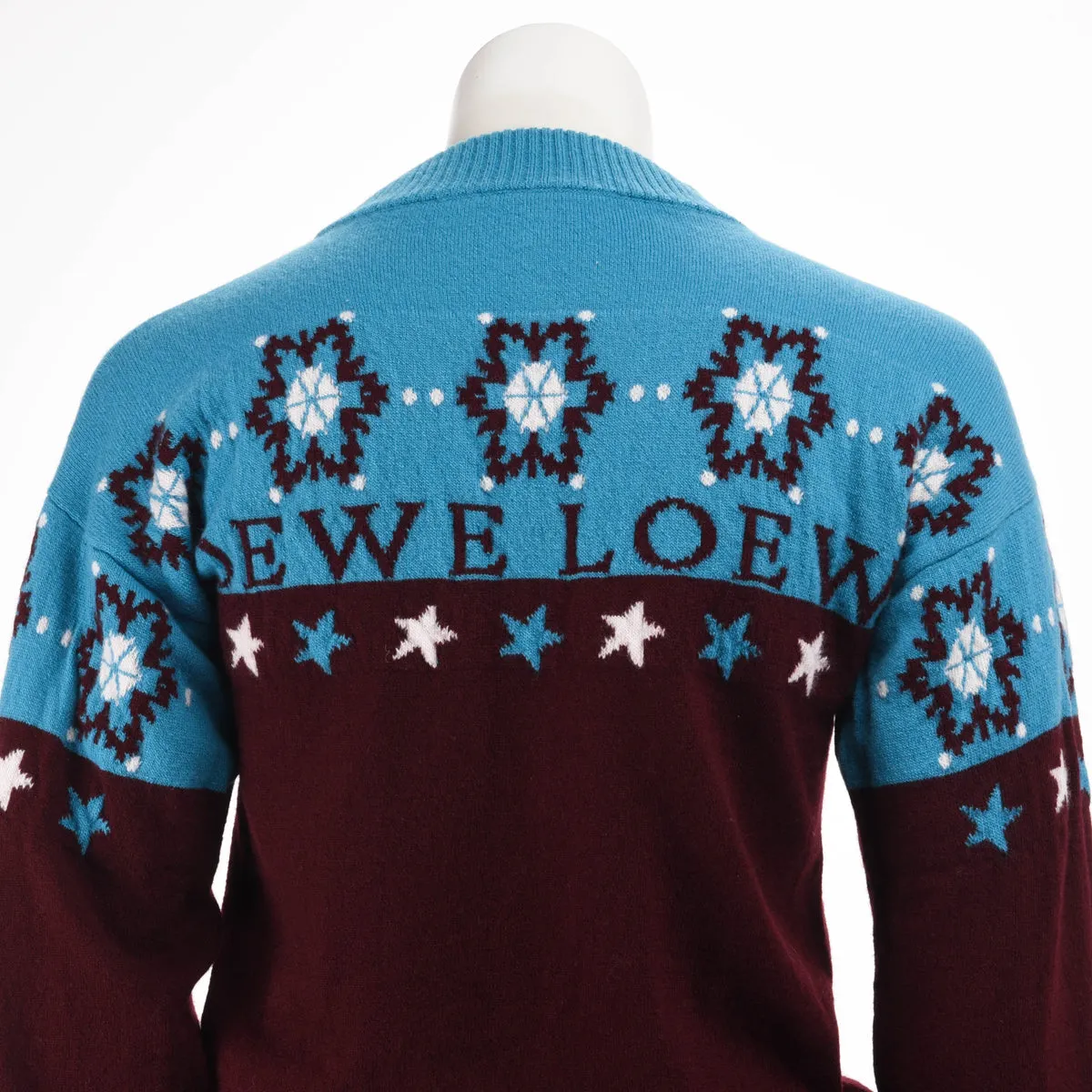 Loewe Blue & Burgundy Wool Snowflake Sweater L