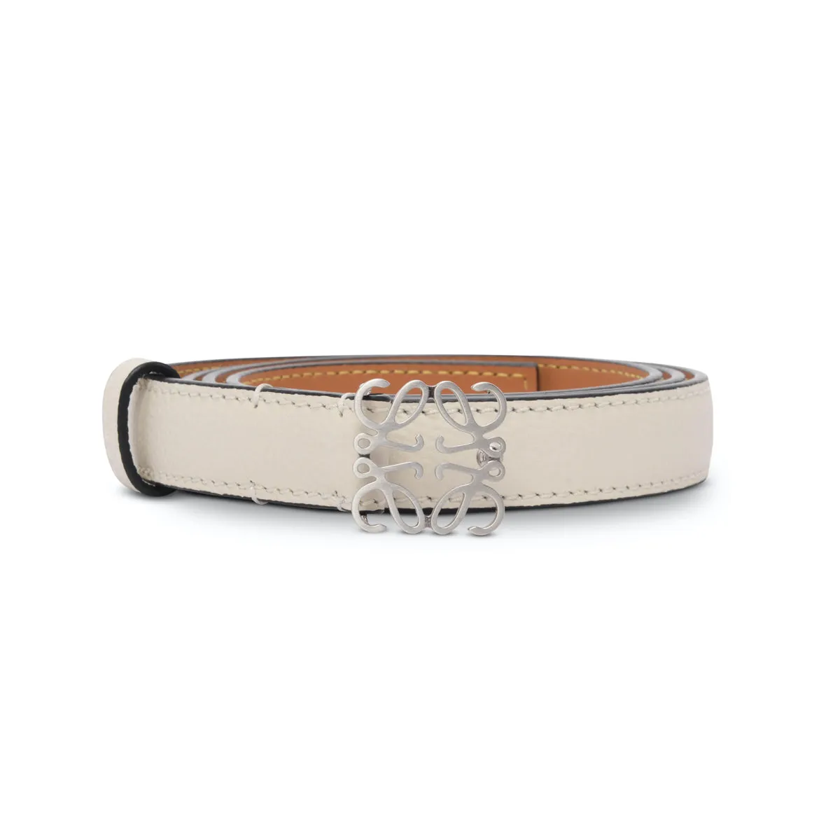 Loewe White Grained Calfskin Anagram Belt