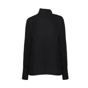 Long Sleeve Mock Neck Black Silk Shirt