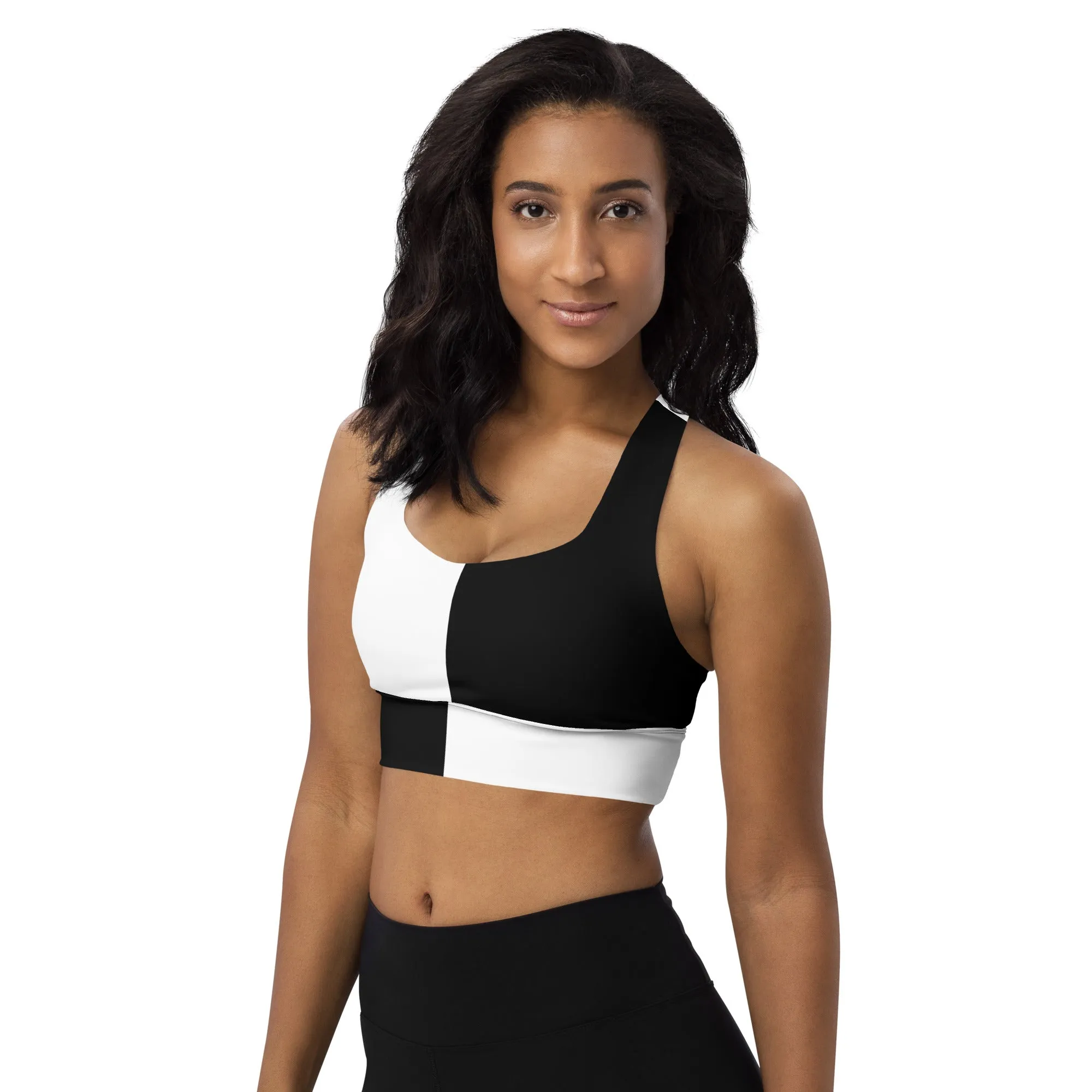 Longline sports bra Black and White Block