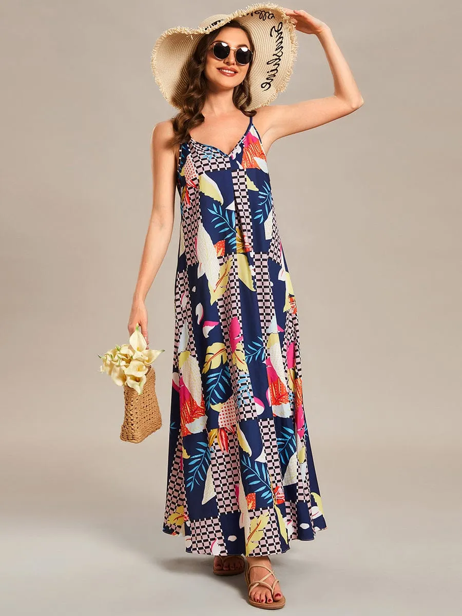 Loose Spaghetti Strap A-Line Summer Beach Vacation Maxi Dress