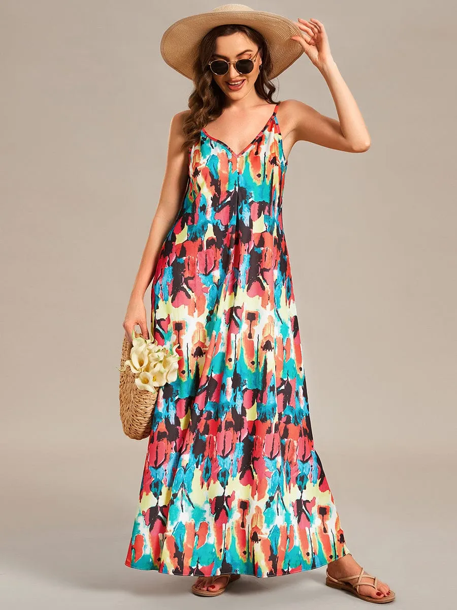 Loose Spaghetti Strap A-Line Summer Beach Vacation Maxi Dress