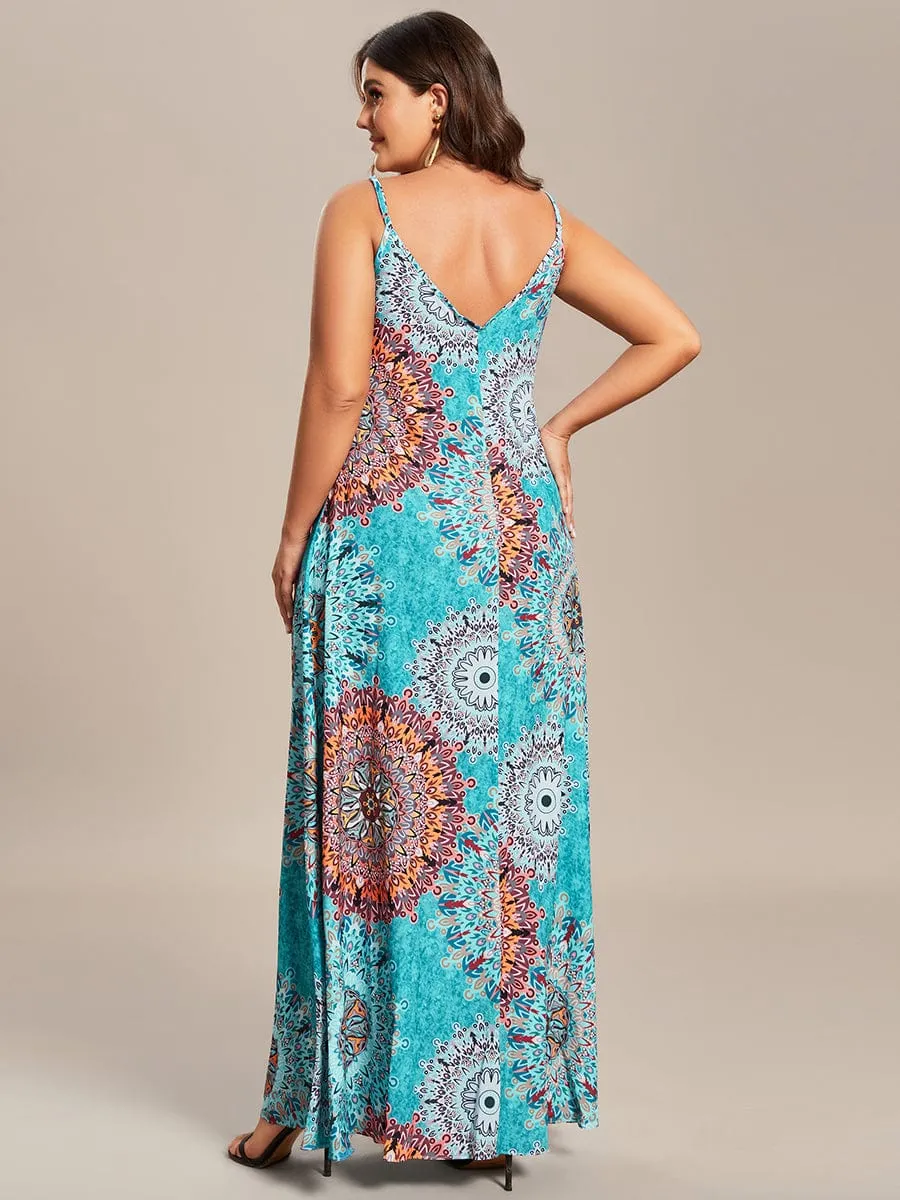 Loose Spaghetti Strap A-Line Summer Beach Vacation Maxi Dress