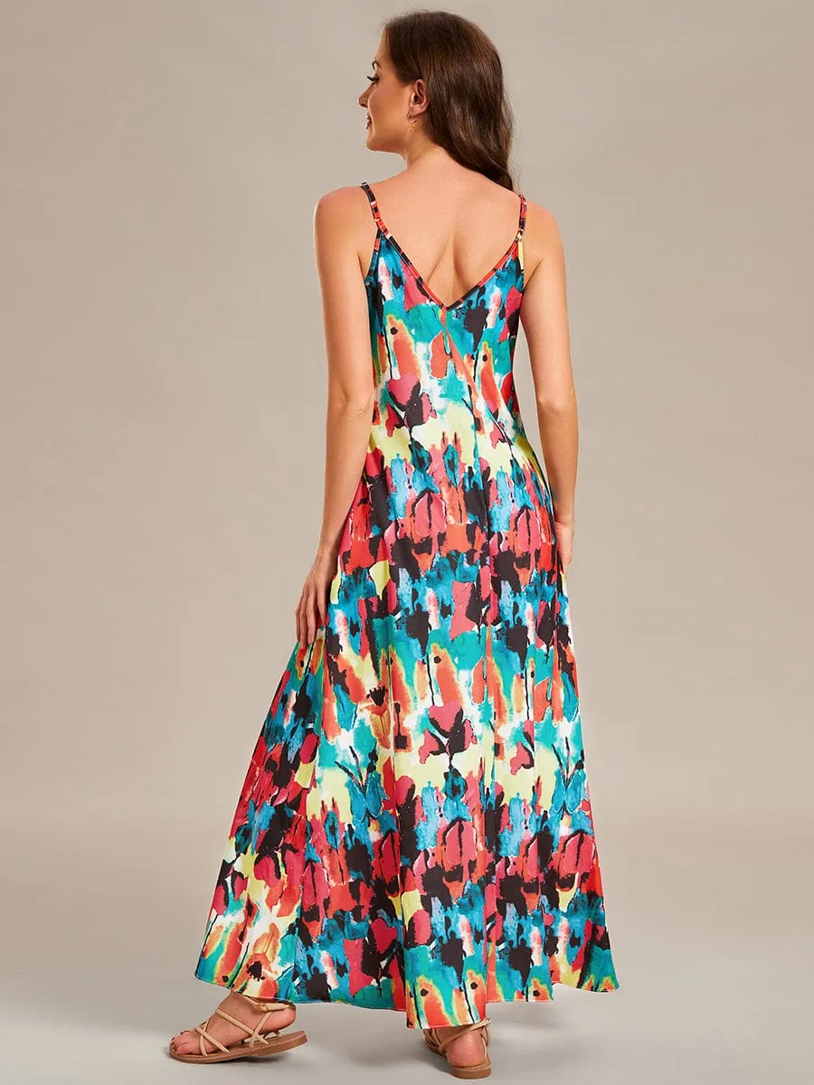 Loose Spaghetti Strap A-Line Summer Beach Vacation Maxi Dress