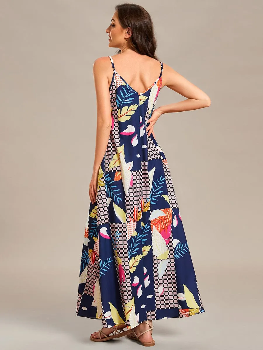 Loose Spaghetti Strap A-Line Summer Beach Vacation Maxi Dress