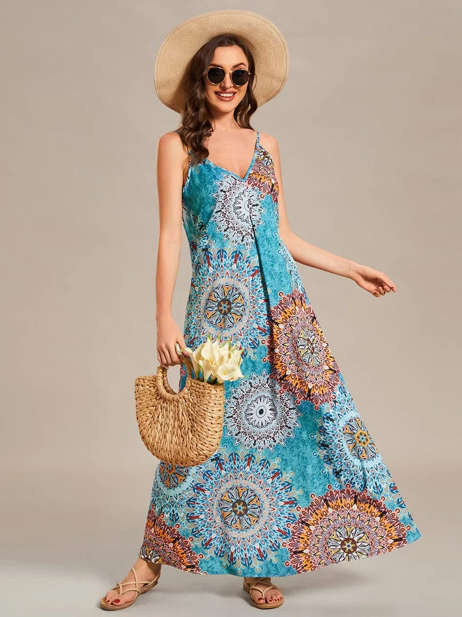 Loose Spaghetti Strap A-Line Summer Beach Vacation Maxi Dress