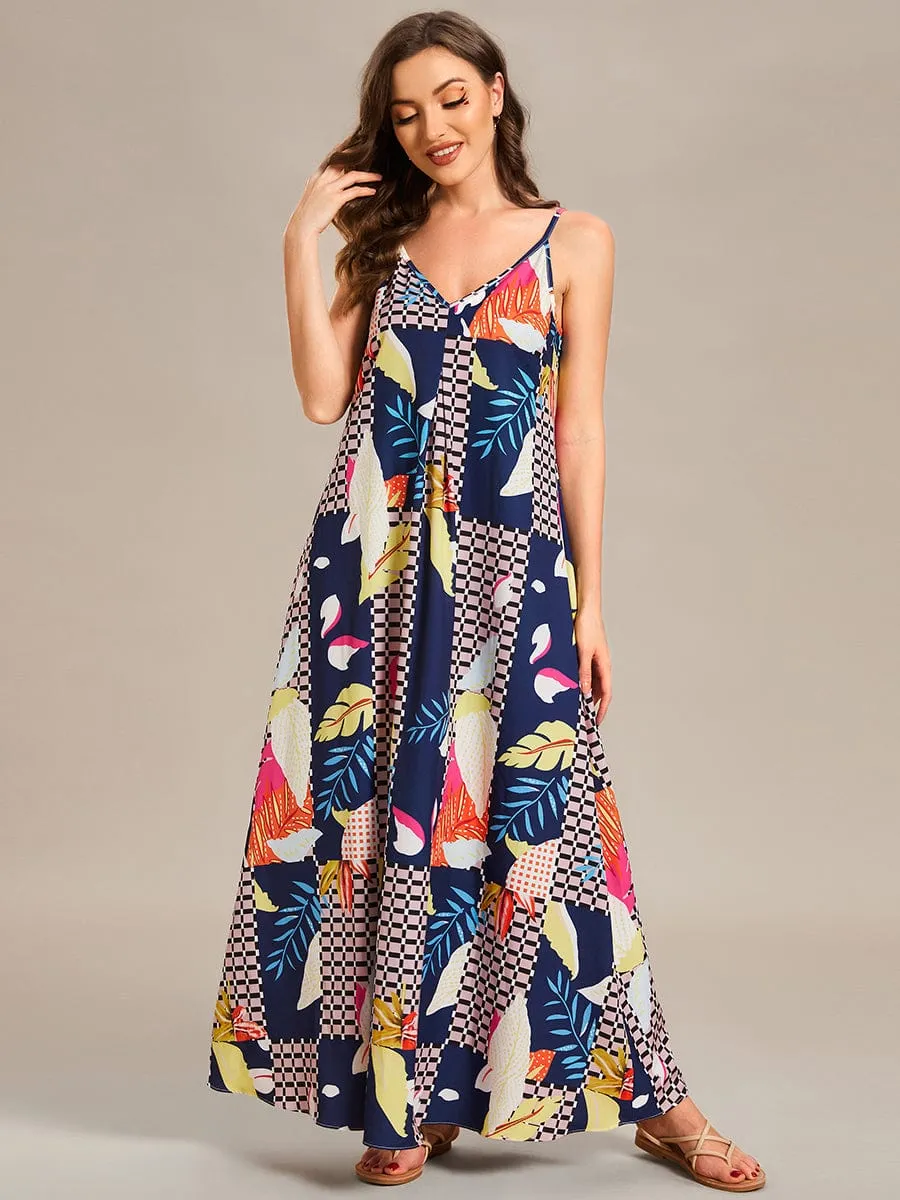 Loose Spaghetti Strap A-Line Summer Beach Vacation Maxi Dress