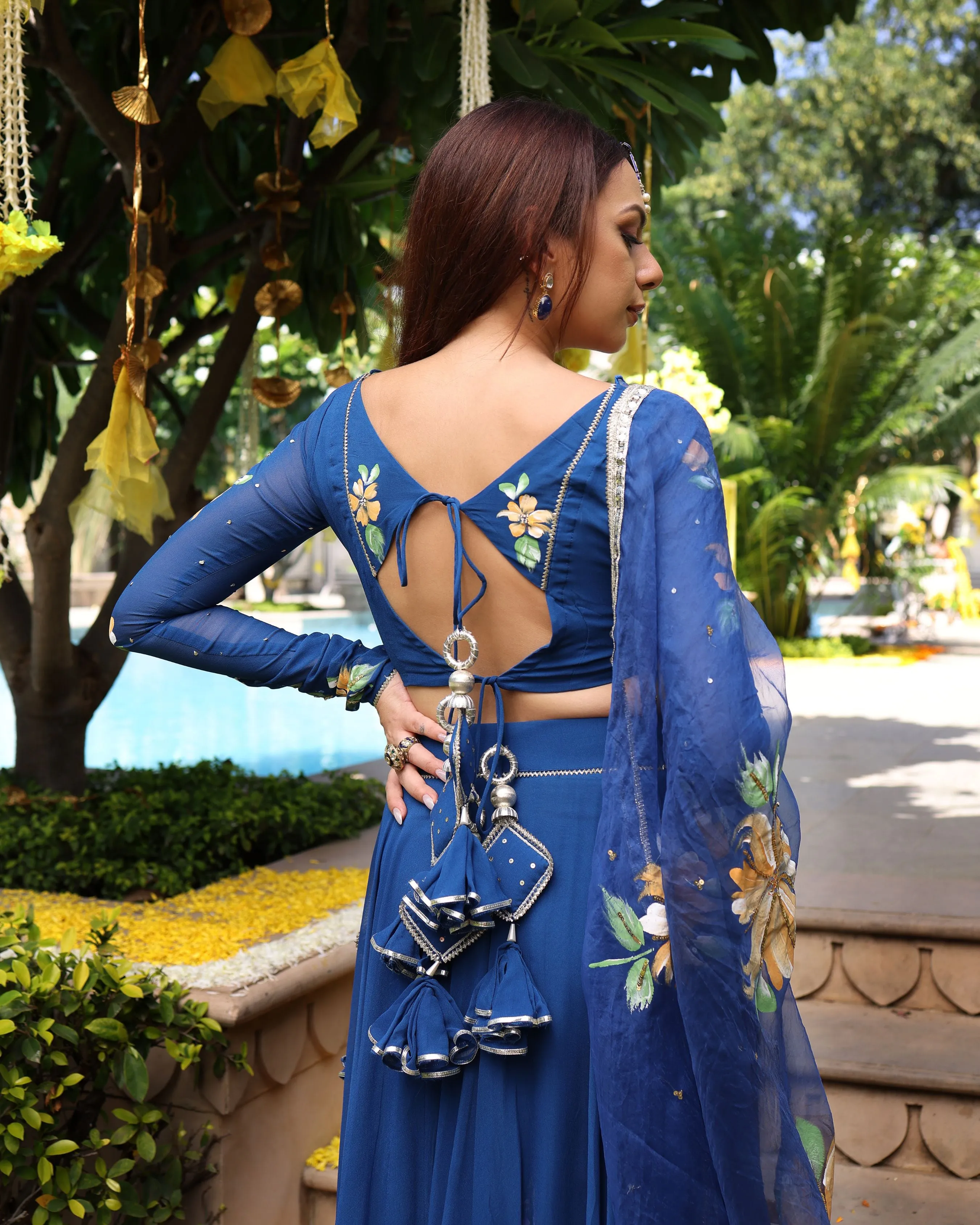 Madison Blue Handpainted Georgette Lehenga Set