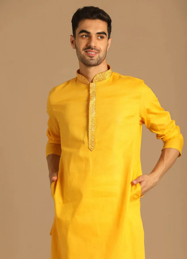 Manyawar Contemporary Yellow Kurta Pajama