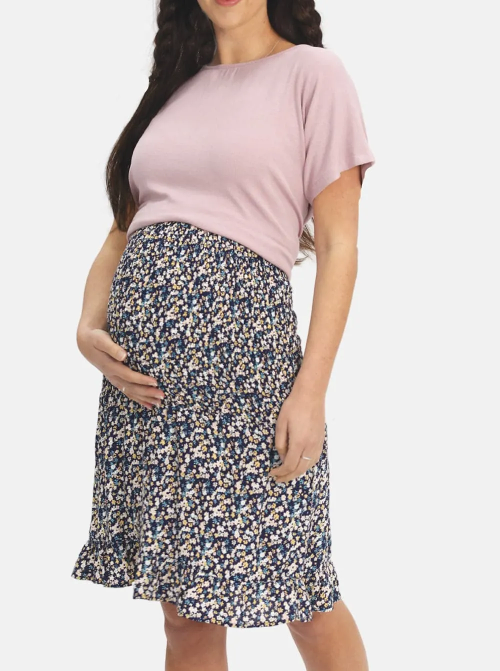 Maternity and Nursing Dusty Pink Rib Split Top