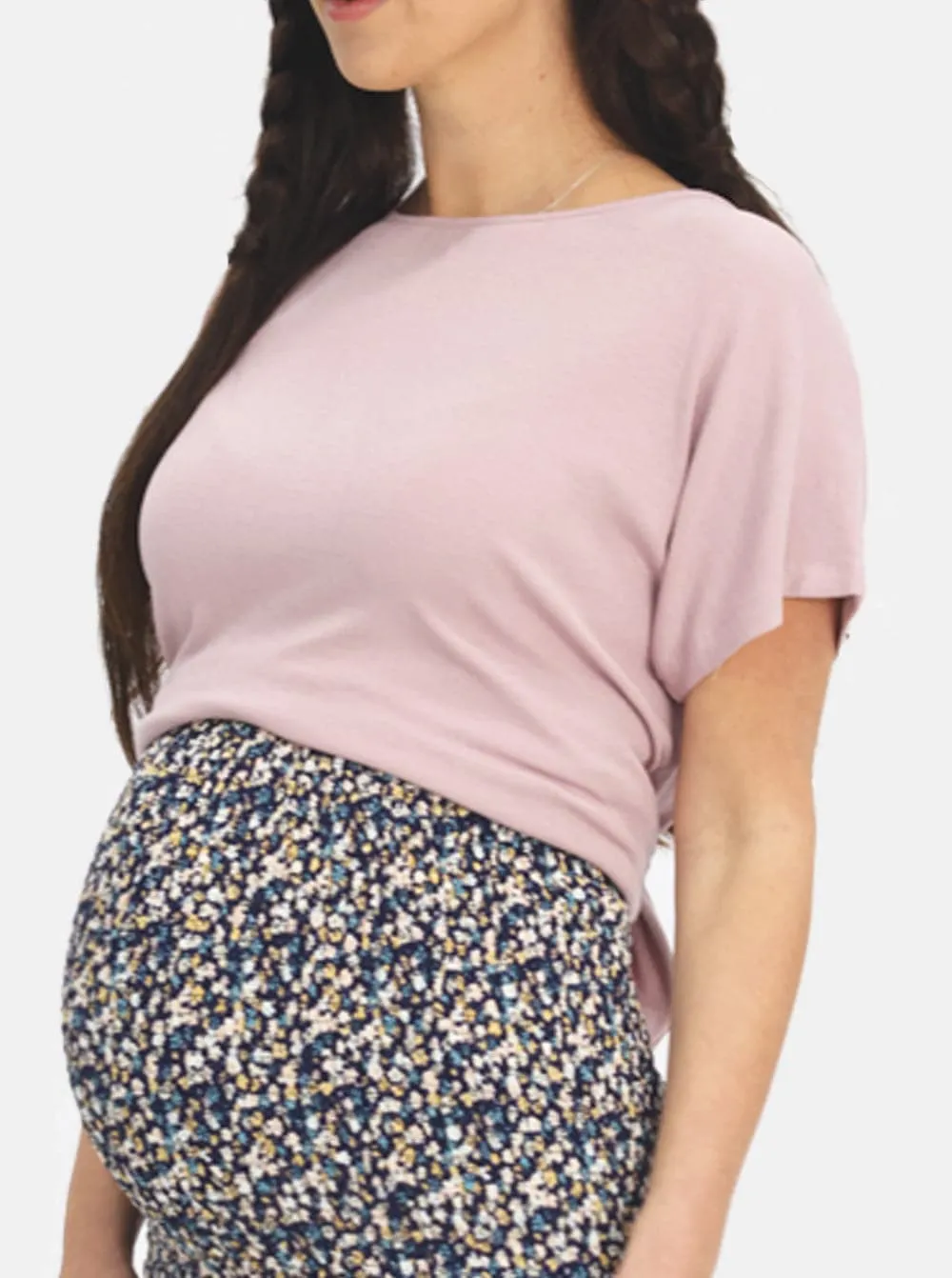 Maternity and Nursing Dusty Pink Rib Split Top