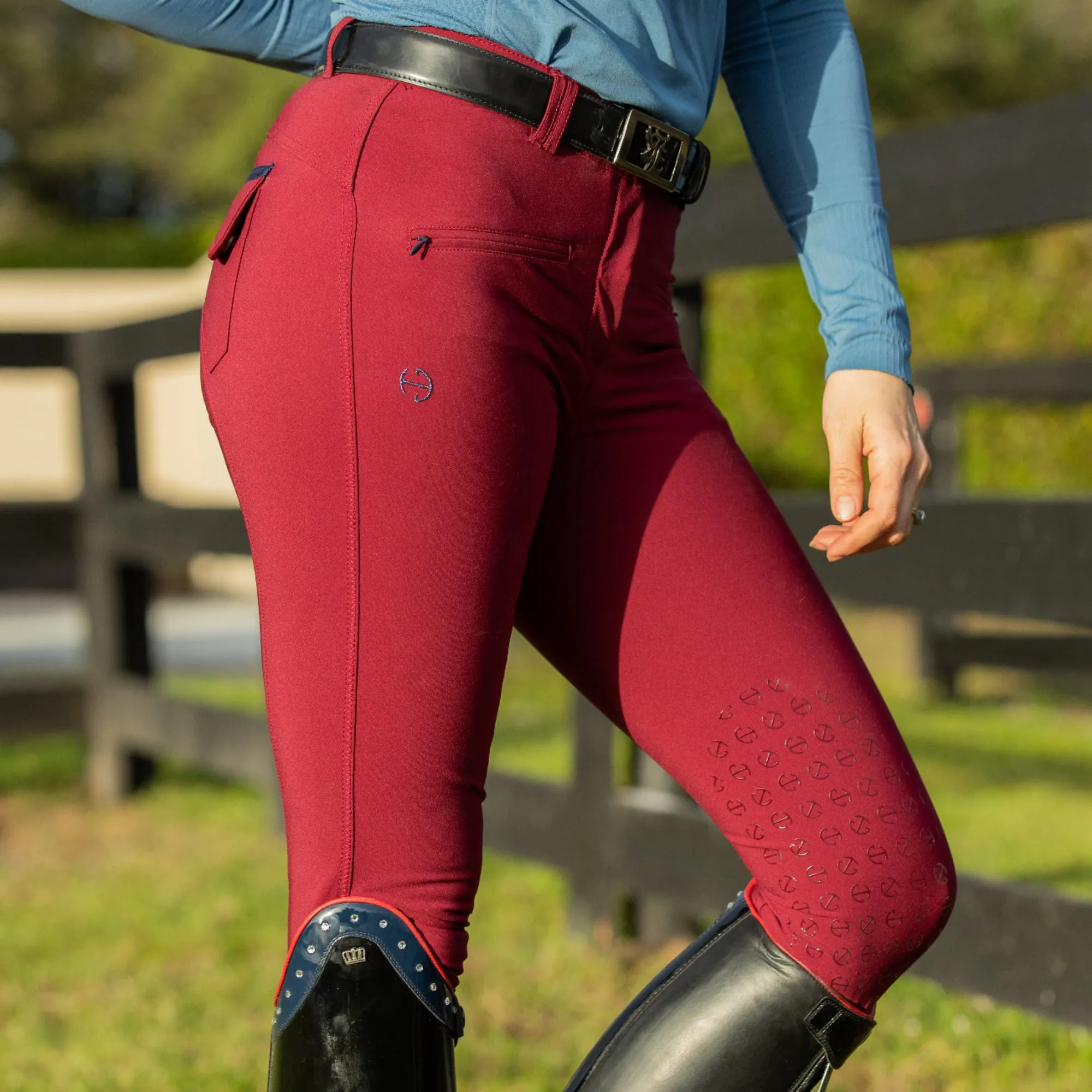 Megan Knee Patch Breeches - Burgundy