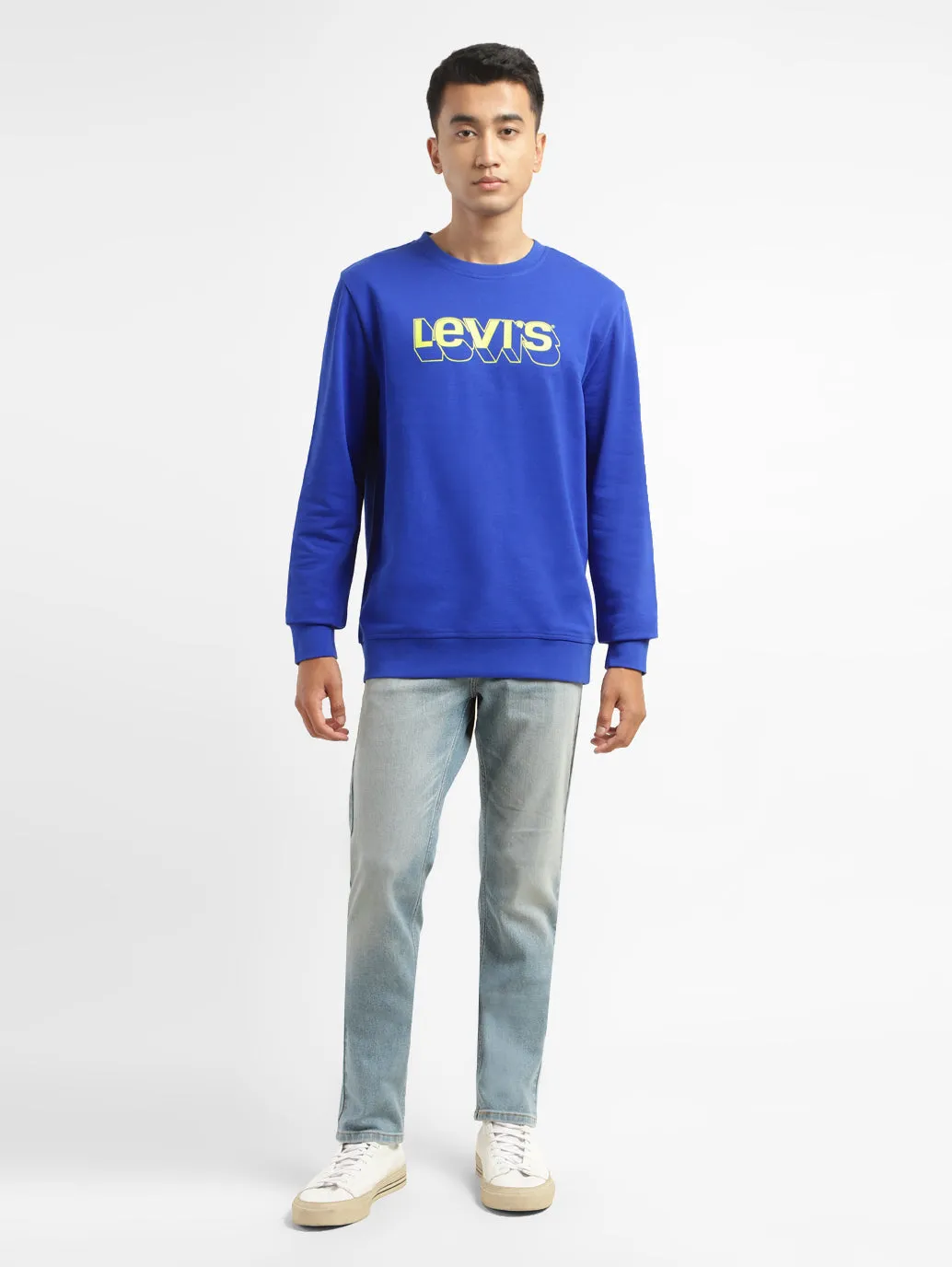 Men's Brand Logo Blue Crew Neck Sweatshirt