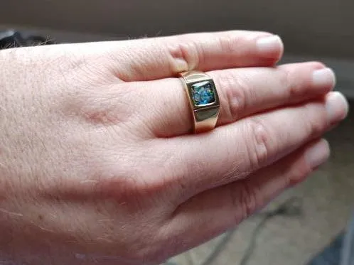 Men's Cremation Ring with Crushed Opal and Cremation Ash